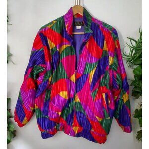 Vintage 90s Colorful Windbreaker Womens Jacket Size XL ADS Las Vegas Abstract